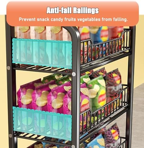 Store Display Rack Wall Mounted Storage Rack Supermarket Convenience Store4-Tier Carbon Steel Supermarket Shelf Display Rack - Floor-Standing Vegetable &amp Snack Organizer for Convenience STO