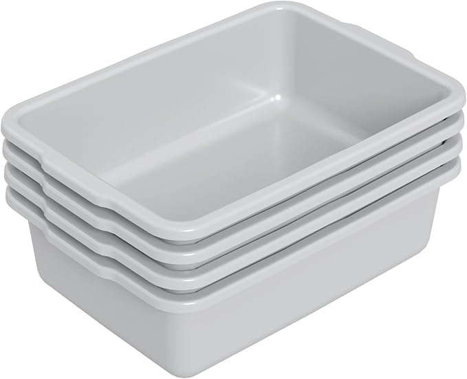 Ggbin 4 Pack Extra Large Plastic Bus Tubs 35 L Commercial Bus Boxes Gray