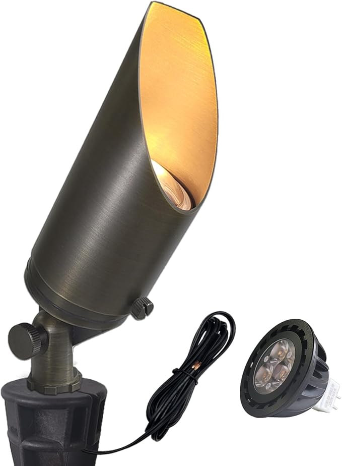 COLOER Die-cast Brass Landscape Spot Lights Outdoor with 5W Aluminum Housing LED MR16 Bulb 2700K 450LM 12V AC/DC Low Voltage LED Landscape Lighting Outdoor Directional Up Light(103B 1-Pack)