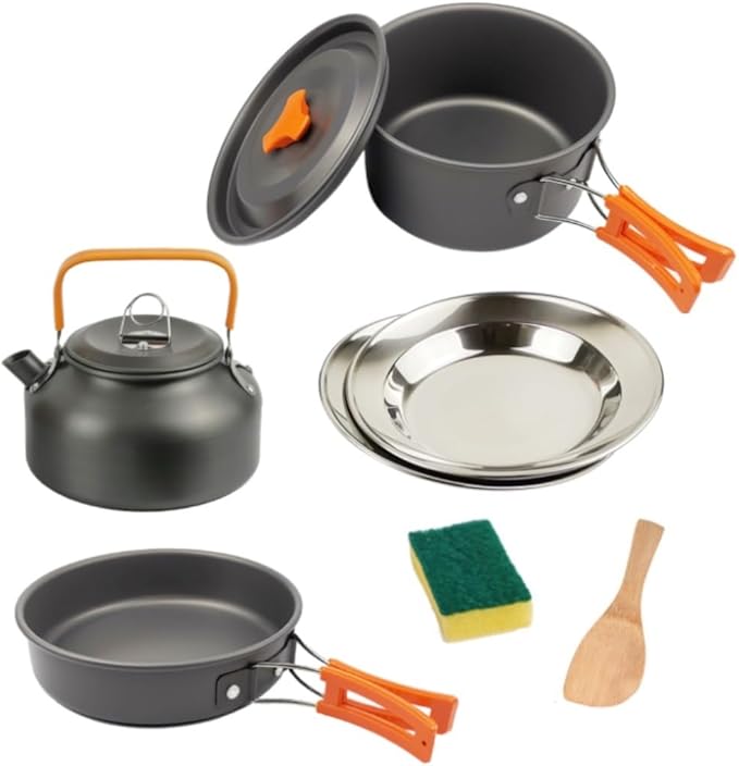Camping Campfire Utensils Portable Camping Tableware Cooking Set Outdoor Cookware Pan Pot Bowl Spoon Utensils for Hiking Picnic Travel Backpacking Gear