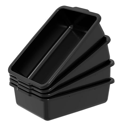 Xyskin Plastic Dish Tubs Commercial Bus Box/Wash Basin Tote Box 4-Pack (Black 32L)