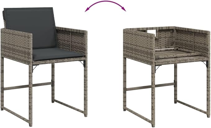 Patio Chairs with Cushions Set of 4 Gray Poly Rattan Outdoor Lounge Chairs Garden Furniture with Removable Cushions for Patio Garden Lawn and Outdoor Relaxation