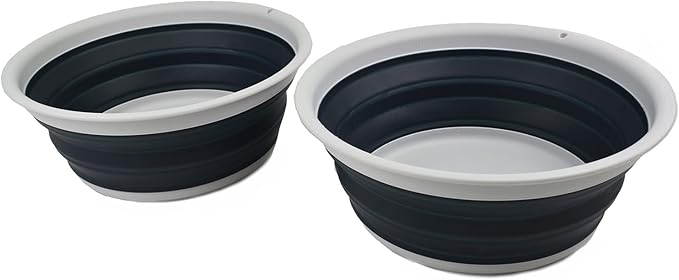 SAMMART 7.5L (1.98 Gallon) Collapsible Tub - Foldable Dish Tub - Portable Washing Basin - Space Saving Plastic Washtub (Grey/Slate Grey (Set of 2))