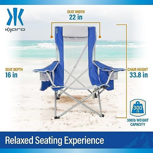 Kijaro Beach Sling Chair with Cooler Pocket - Various Fun Colors &amp Patterns - Perfect Beach Folding Chair and Camping Chair - Includes a Detachable Pillow