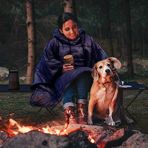 Gaorui Winter Poncho Coat Outdoor Camping Warmth Small Quilt Blanket Water-resisitant Sleeping Bag Cloak Cape with Hat for Adult (Blue)