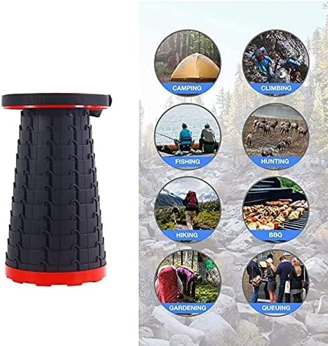AZM Displays Retractable Folding Stool Collapsible Portable Chair Sturdy Telescopic Stool Lightweight for Camping Fishing Hiking Long Lines Amusement Parks (Red)
