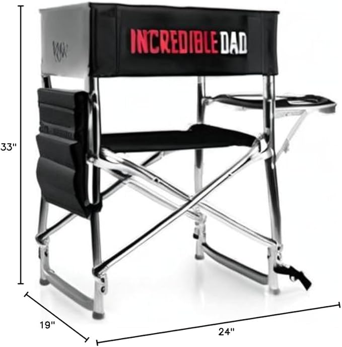 PICNIC TIME Disney The Incredibles Mr Incredible Sports Chair with Side Table Folding Beach and Camp Chair Portable Outdoor Chair with Carry Strap and Storage Pockets (Black)