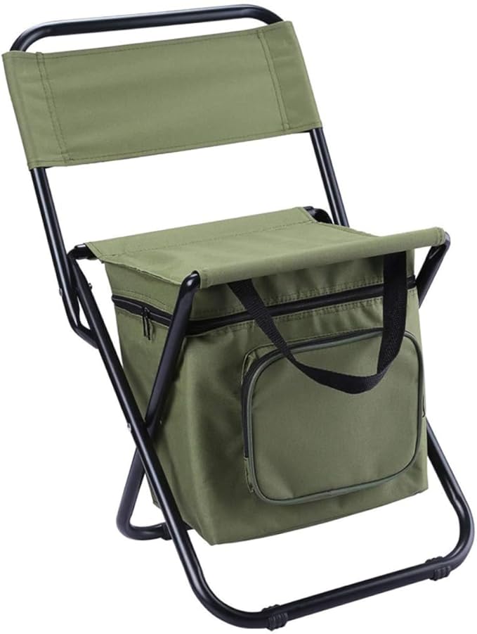 BESPORTBLE 1Pc Folding Fishing Chair with Insulated Cooler Bag Portable Outdoor Camping Chair with Storage and Backrest Durable Lightweight Easy to Carry for Fishing Hiking and Beach Use