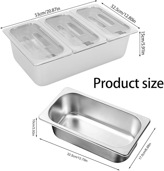 Stainless Steel Buffet Pan with Lid for Restaurant and Event Catering Rectangular Seasoning Box with 3-compartment
