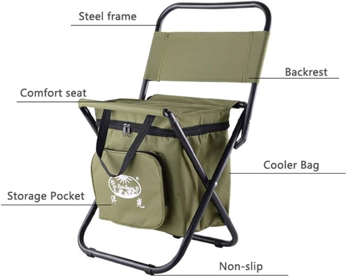 Cooler Chair with BackrestUltralight Portable Folding Camping StoolBackpack Fishing Stool with CoolerStorage Footstool Z6D8Y3