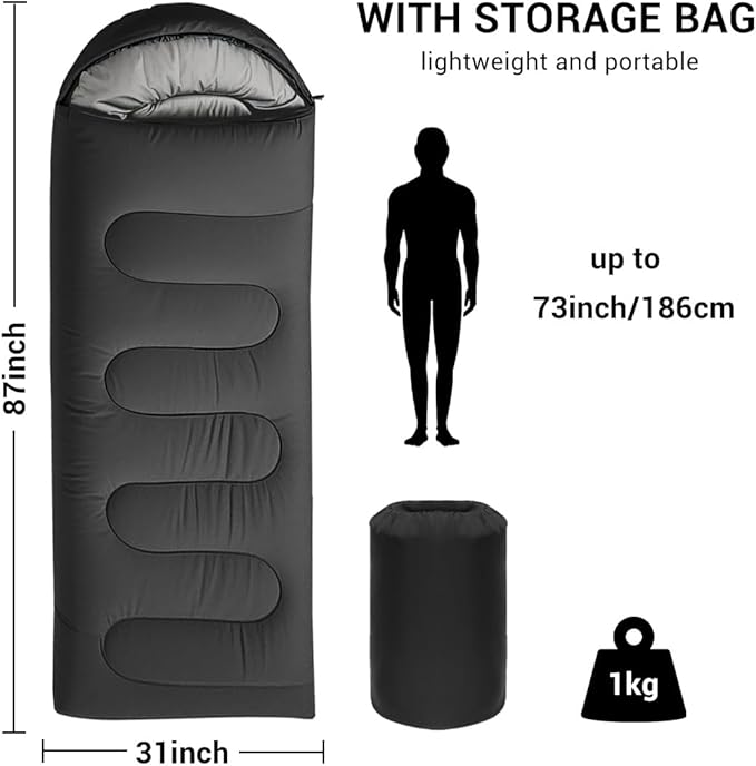 Double Sleeping Bag for Adults CampingBring Pillow XL Queen Size Sleeping Bags for 2 Person Hiking Backpacking Lightweight Waterproof with Compression Sack