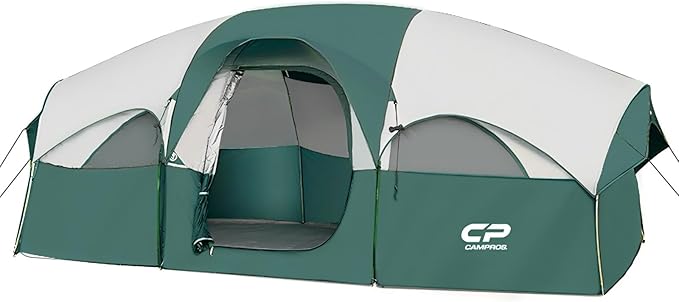 CAMPROS CP Tent 8 Person Camping Tents Weather Resistant Family Tent 5 Large Mesh Windows Double Layer Divided Curtain for Separated Room Portable with Carry Bag