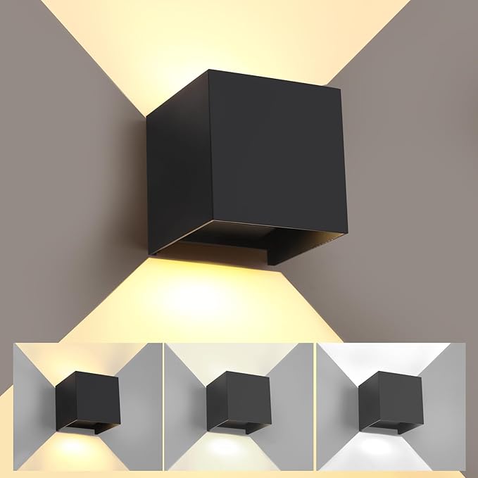 Indoor Wall Sconce &amp Outdoor Wall Lights3000K/4000K/6500K Up Down Outdoor Wall Sconce Lights4.72 Inch 1300LM Square Sconces Wall LightingETL ListedAdjustable BeamWaterproofRust-Resistant1 P
