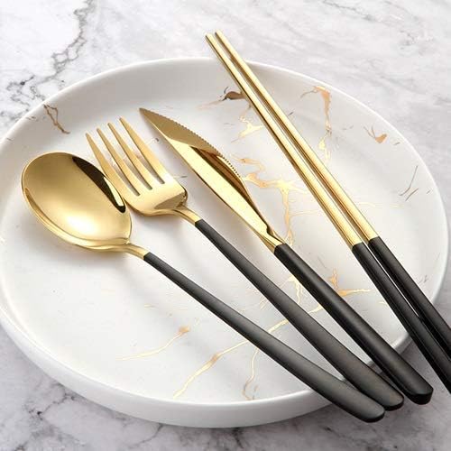12-Piece Cutlery Silverware Set Stainless Steel Flatware Service for 4 Cutlery Include Knife/Fork/Spoon Mirror Polished Dishwasher(Black Gold)