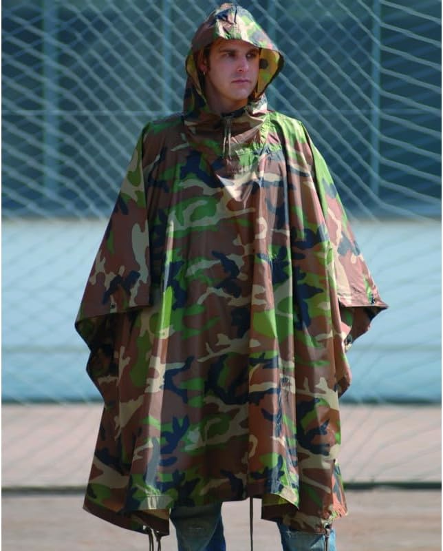 Mil-Tec Adult Ripstop Wet Weather Lightweight Waterproof Multi-Use Rain Poncho with Hood - Use as Bivouac Sack Shelter Tent