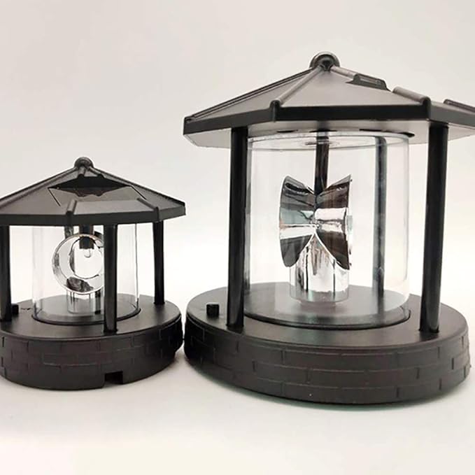 15 * 15 * 17cm Solar Lighthouse Rotating Light Led Rotating Lighthouse Beacon Lamp Rotating Outdoor Decorative Lamp Energy Saving Solar Landscape Light (Black)