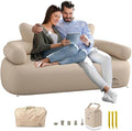 LUOOV Portable Inflatable Air Sofa with Built-in Pump Durable Camping Lounger for Adults 66.9x33.5x31.5 Khaki Loveseat - Ideal for Backyard Beach &amp Music Festivals