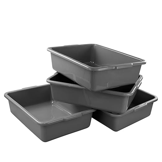 4-Pack 22 L Plastic Utility Bus Tub Commercial Wash Tub Bus Box Gray