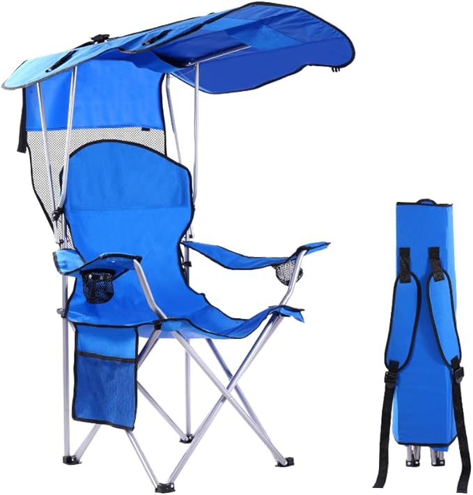 EZONE Folding Canopy Camp Chair for Outdoors Shade Canopy Portable Chair Camping Tailgates Beach Pool Lawn Chair Sunshade Travel Chair Folding Camping Chair (Upgraded - Blue)