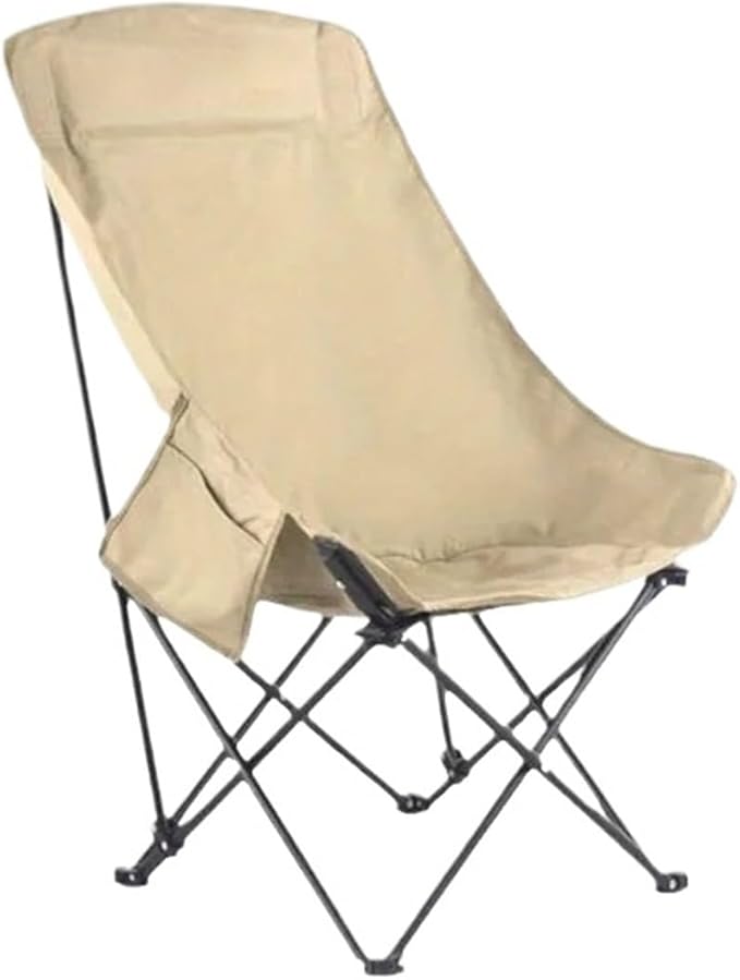 Folding Chairs Heavy Duty Moon Chair with Carry Bag Outdoor Lumbar Back Padded with Side Pockets Built Durable and Reliable(Dark Khaki)