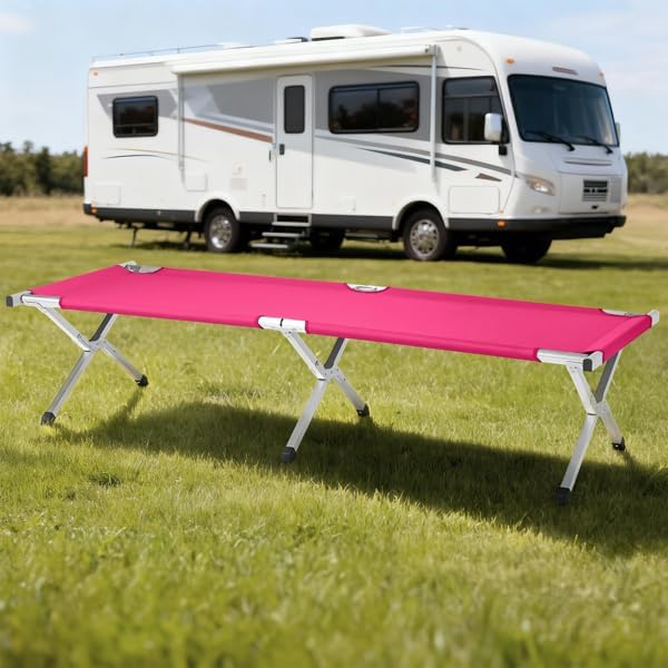 Portable Folding Camping Cot Heavy Duty Sleeping Bed with Carrying Bag 610D Oxford Cloth &amp Lightweight Aluminum Frame 275lbs Load Outdoor Cot for Adults Travel Hiking Office (Pink 1 Pack)