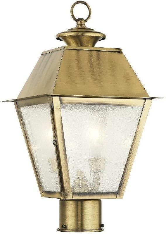 Livex 2166-01 Transitional Two Light Outdoor Post Lantern from Mansfield Collection Finish Antique Brass 16.50x9.00x9.00
