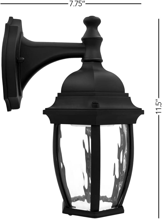 Maxxima Luvoni Smart WiFi LED Outdoor Wall Light Black w/Clear Water Glass App Controlled Porch Lantern 850 Lumens CCT 2700K - 6500K Dimmable Works with Google Home/Alexa