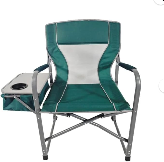 Folding Director's Chair with Side Table and Cooler Heavy-Duty Camping Chair 33.73W x 37.3H inches (Green Smoke)