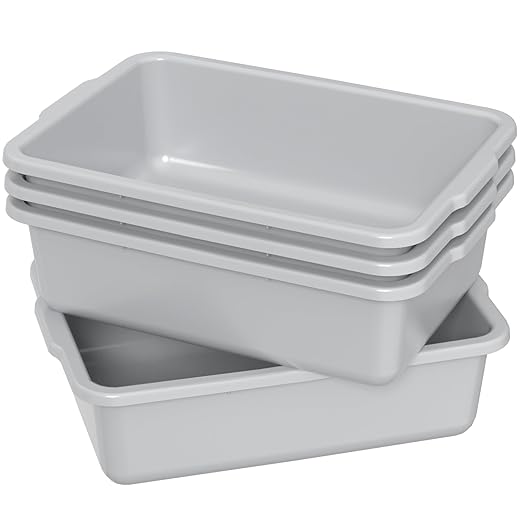 Light Gray Bus Tub 35 L Plastic Commercial Bus Tubs 4 Packs