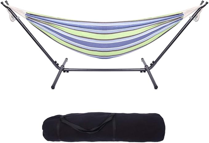 Double Hammock with Stand Double Outdoor Hammock Heavy Duty Outside Garden Yard Outdoor 330lb Capacity Free Standing Hammocks with Portable Carrying Bag for Outside Indoor Yard Camping