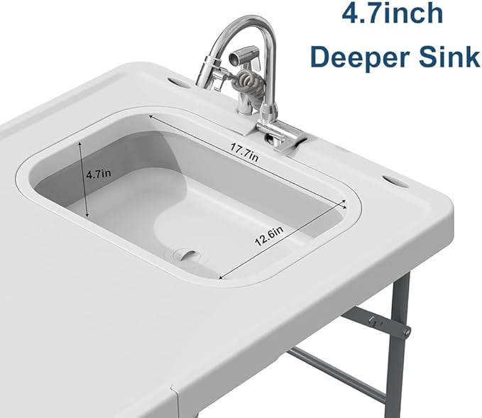 Folding Fish Cleaning Table with Sink &amp Hose Hookup 50 Outdoor Camping Sink Table Portable for Fishing Hunting RV Backyard Made of Steel Frame &amp PE Basin Easy to Clean and Store