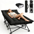 Oversized XXL Folding Camping Cot W/Mat for AdultsHeavy Duty Outdoor Bed with Carry Bag1200 D Layer Oxford Portable Travel Camp Cots Extra Wide Sleeping Cots (Black With Comfortable Mattress)