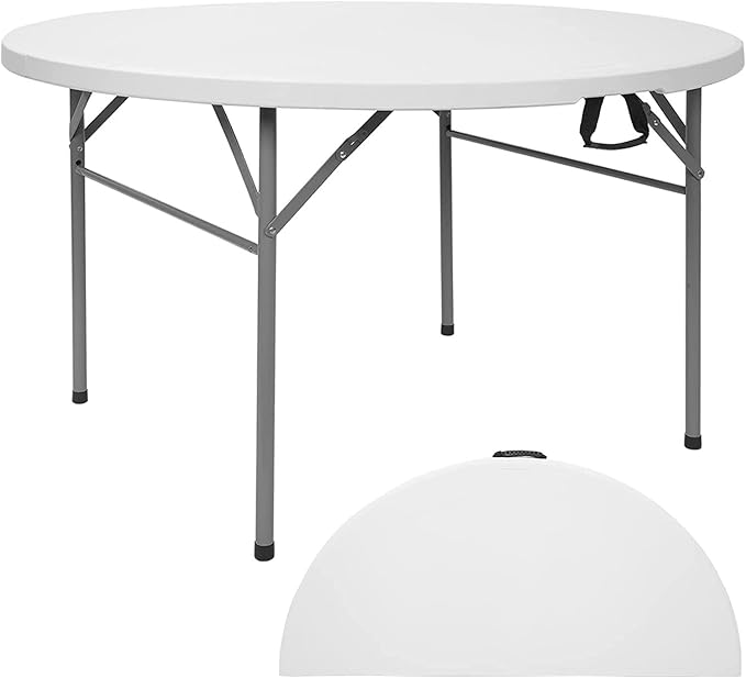 Camping Table 48 Round Bi-Folding Commercial Table 4 Feet Portable Plastic Dining Card Table for Kitchen or Outdoor Party Wedding Event 1-Pack(Quantity 1)