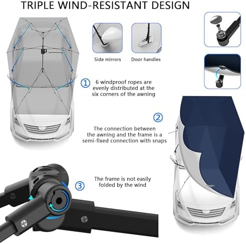 Fully Automatic Portable Car Tent 4.8m Foldable Carport Umbrella Remote Control Sunshade Canopy Cover for Vehicles Universal Protection Vehicle Shelter Blue
