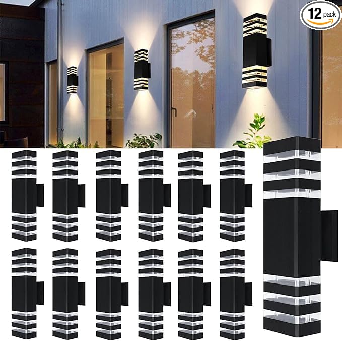 12Pack 15inch LED Square Up &amp Down Wall Lights14W Outdoor Wall Light 4000K Day White Aluminum Body Waterproof IP65 LED Exterior Light Fixtures Wall Mount for House Patio Garage Garden.