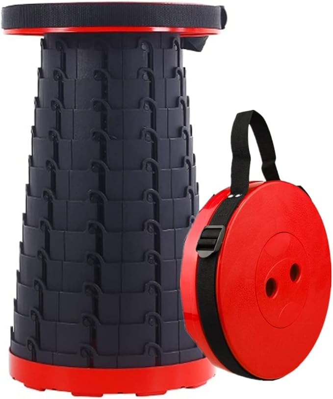 AZM Displays Retractable Folding Stool Collapsible Portable Chair Sturdy Telescopic Stool Lightweight for Camping Fishing Hiking Long Lines Amusement Parks (Red)