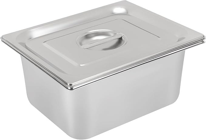 1 Set 1/2 Size Stainless Steel Steam Hotel Pan Steam Table Pan Food Service Pan for Party Kitchen Restaurant Hotel w/Perforated Pan + Lid