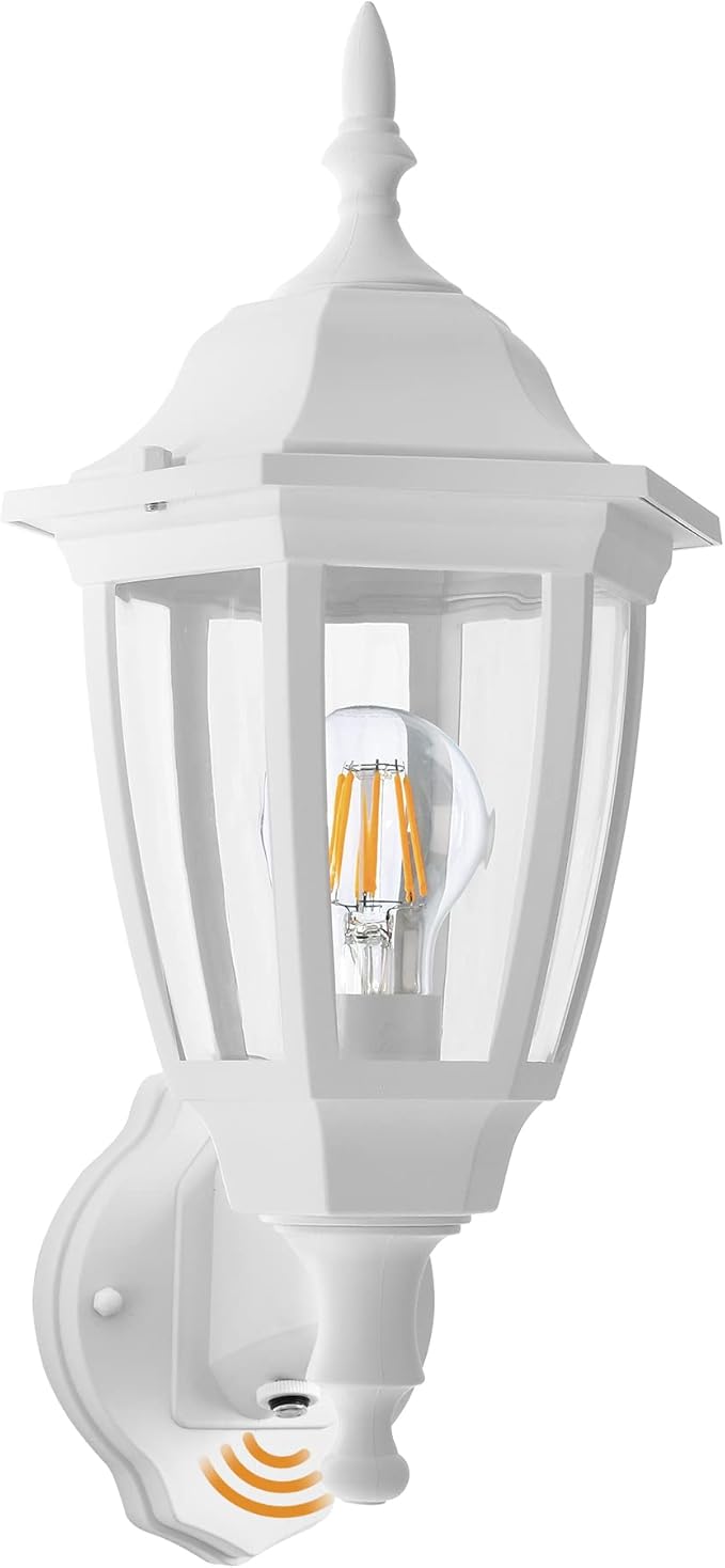 FUDESY Outdoor Wall Light Dusk to Dawn Porch Sensor Light White Plastic Anti-Corrosion with LED Edison Filament Bulb Exterior Mount Lantern for House Garage (1-Pack) FDS2542PS-W