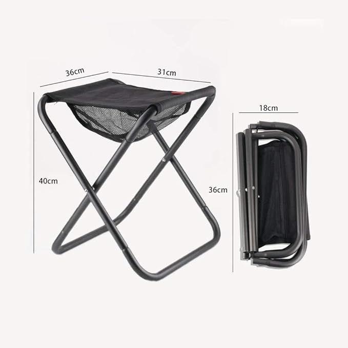 Portable Folding Camping Stool with Storage Mesh Pocket Compact &amp Lightweight Ideal for Outdoor Activities - 31x36x40CM