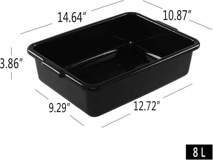 Hespama 8 L Plastic Bus Box Tubs 4-Pack Small Restaurant Bus Tub Black