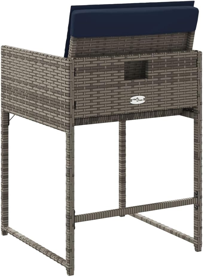 4-Piece Gray PE Rattan Patio Chairs Set with Navy Cushions Outdoor Furniture for Backyard Poolside Camping Foldable Steel Frame Lounge Chairs with Washable Covers