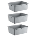 3-Pack 20 x 15 x 7 Commercial Bus Tub/Bus Box - 9 Gallons without Lid - Stackable Dish Storage Boxes for Home Kitchen Pantry or Garage Organization – Heavy-Duty and Freezer-Safe - Gray
