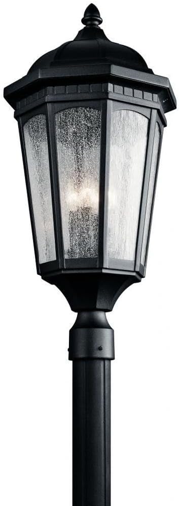 Kichler Courtyard 27” Outdoor Post Light in Textured Black with Clear Seeded Glass 3-Light Exterior Lighting Fixture 9533BKT