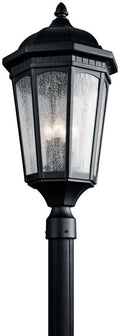 Kichler Courtyard 27” Outdoor Post Light in Textured Black with Clear Seeded Glass 3-Light Exterior Lighting Fixture 9533BKT
