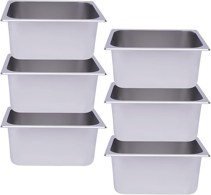 6 Pack 1/2 Size Stainless Steel Steam Hotel Pan 12.99x10.24x6in Steam Table Pan Food Service Pan for Party Kitchen Restaurant Hotel