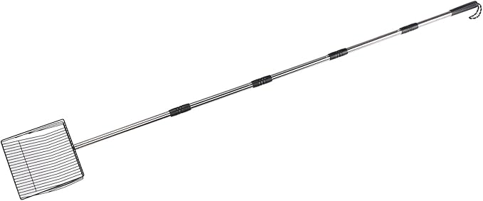 Extended Handle Litter Scoop Retractable Push Lock Design Stainless Steel Non Stick Heavy Duty Chicken Manure Shovel with Fully Enclosed Edges for Large or Small Coops