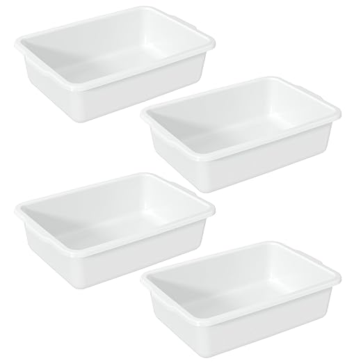 4 Packs Plastic Commercial Bus Tub 32 L Large Plastic Bus Box White