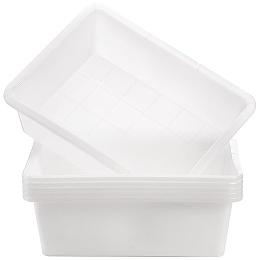 Dicunoy 6 Pack Commercial Bus Tubs 9L Plastic Dish Pan Basin White Rectangle Wash Basins Bus Box Meat Processing Tubs Tote Organizer Boxes for Art Supplies Toys Foods 14 L x 11 W x 4.4 H