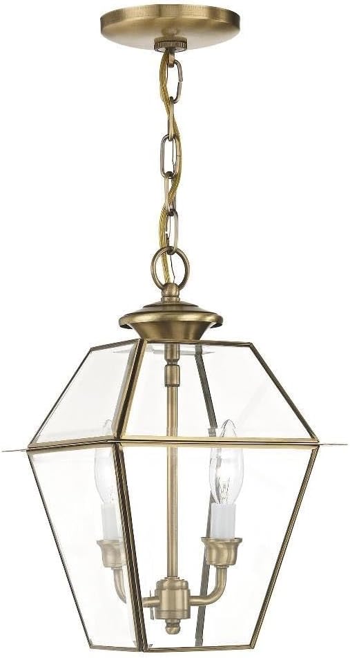 Livex Lighting 2285-01 Westover 2-Light Outdoor Hanging Lantern Antique Brass