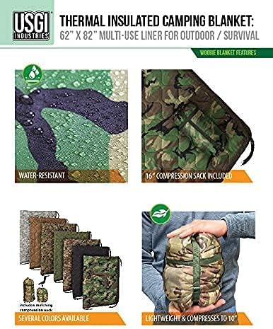 USGI Industries Military Woobie Blanket | Thermal Insulated Camping Blanket Poncho Liner | Large Portable Insulation Water-Resistant for Hiking Survival | Compression Carry Bag